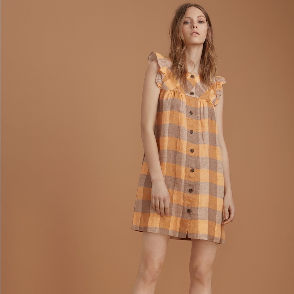Aritzia Le Fou Yellow Gingham Mini Dress
